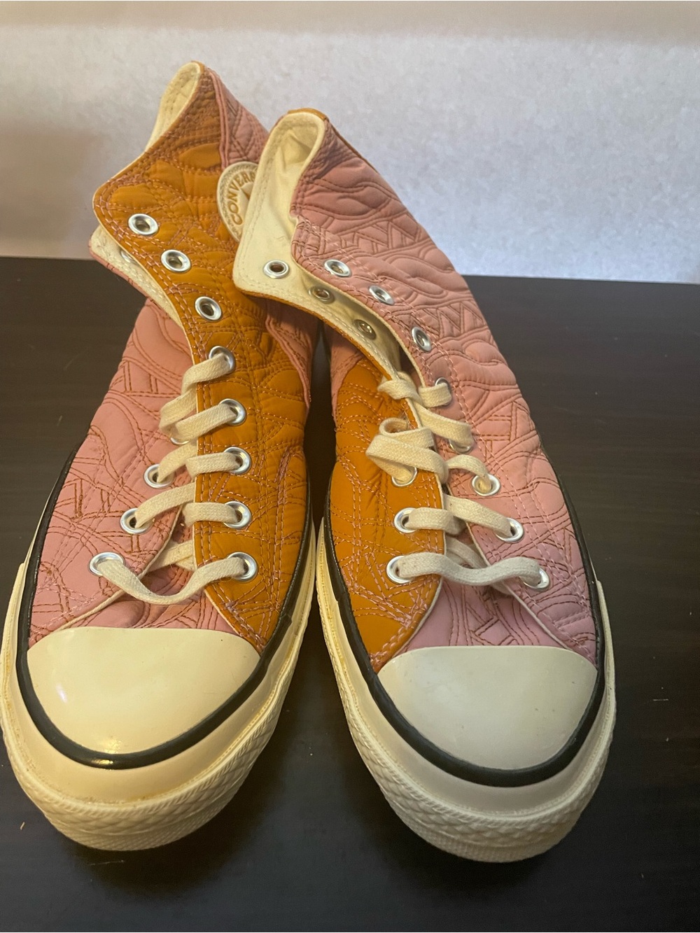 Converse Quilted Pink and Mustard High-Top Sneakers